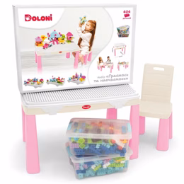 Детский стол и стул с накладкой для игры + 2 набора конструкторов. Doloni 04660/11 Розово-бежевий
