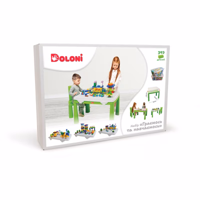 Детский стол и стул с накладкой для игры + 2 набора конструкторов. Doloni 04660/2