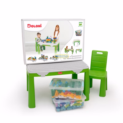 Детский стол и стул с накладкой для игры + 2 набора конструкторов. Doloni 04660/2