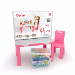 Детский стол и стул с накладкой для игры + 2 набора конструкторов. Doloni 04660/3