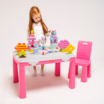 Детский стол и стул с накладкой для игры + 2 набора конструкторов. Doloni 04660/3