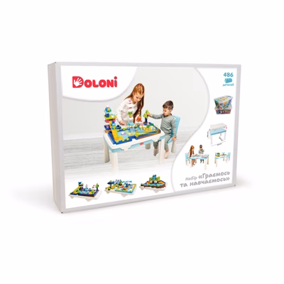 Детский стол и стул с накладкой для игры + 2 набора конструкторов. Doloni 04660/7