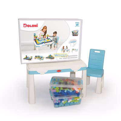 Детский стол и стул с накладкой для игры + 2 набора конструкторов. Doloni 04660/7